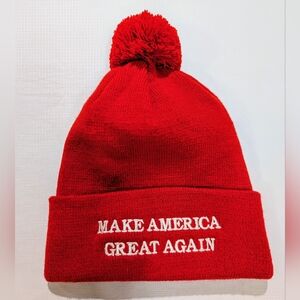 Trump "Make America Great Again" MAGA Red Beanie Embroidered White Text
